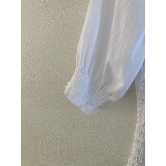 Veronica Beard Langston Smocked Ruffle Top Blouse White Elevated Basic M Cotton - Picture 8 of 11
